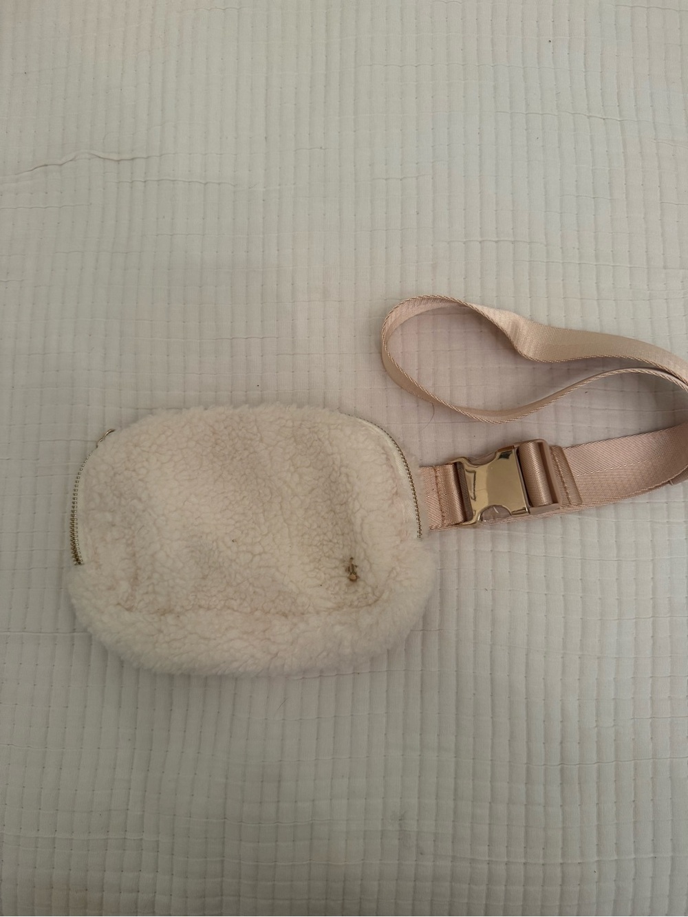 Cream Sherpa Belt Pouch with Rose Gold Buckle